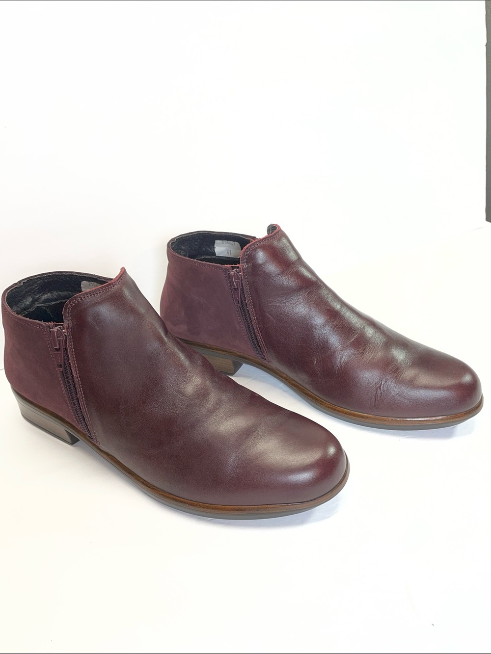 Naot Burgundy Leather Side-Zip Ankle Booties